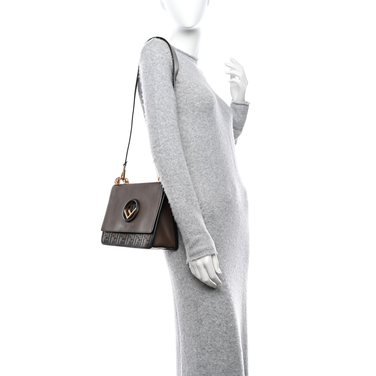 Vitello Century F is Fendi Bi-Color FF 1974 Embossed Kan I Shoulder Bag Maya Black
