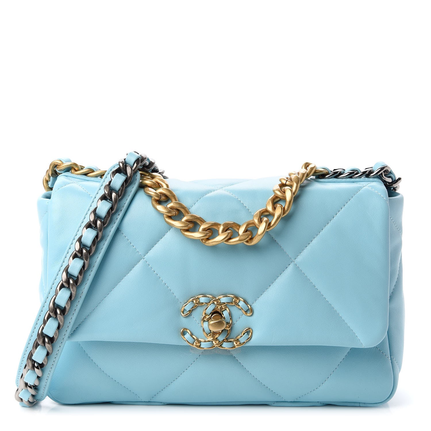 Chanel Shiny Lambskin Quilted Medium Chanel 19 Flap Neon Blue 1 of 11