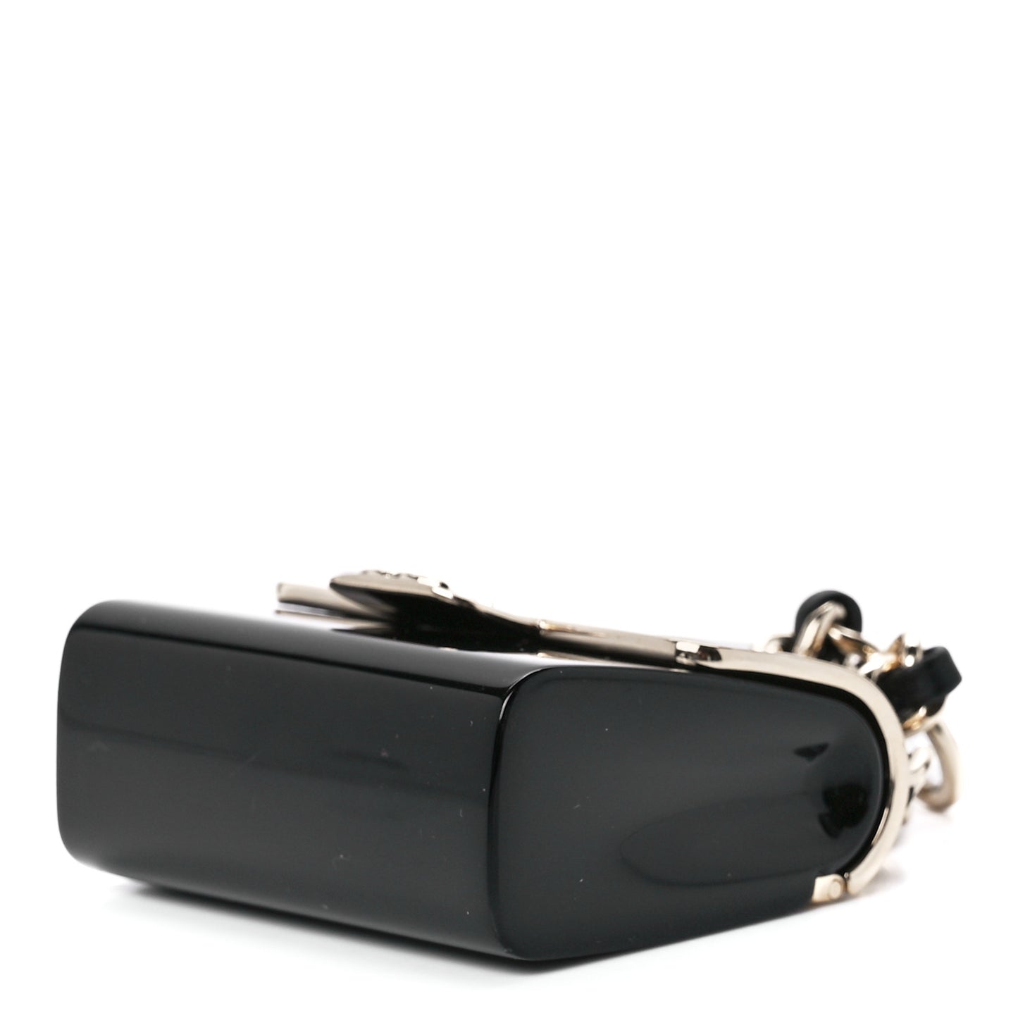 Metal Resin Lambskin Quilted Minaudiere Keychain Golden Black