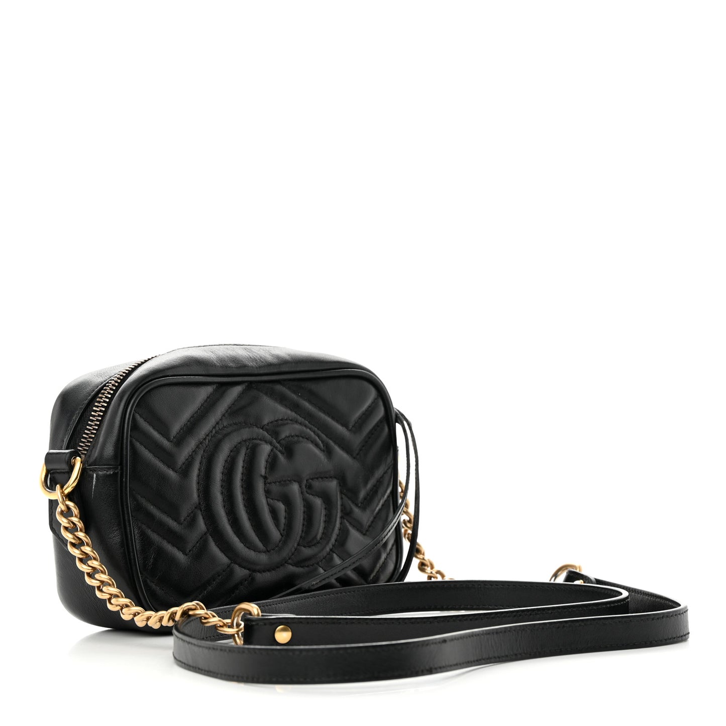 Calfskin Matelasse Mini GG Marmont Chain Shoulder Bag Black