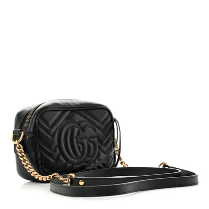 Gucci Calfskin Matelasse Mini GG Marmont Chain Shoulder Bag Black 2 of 18