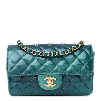 Chanel Shaded Patent Calfskin Quilted Mini Rectangular Flap Green Blue 1 of 10