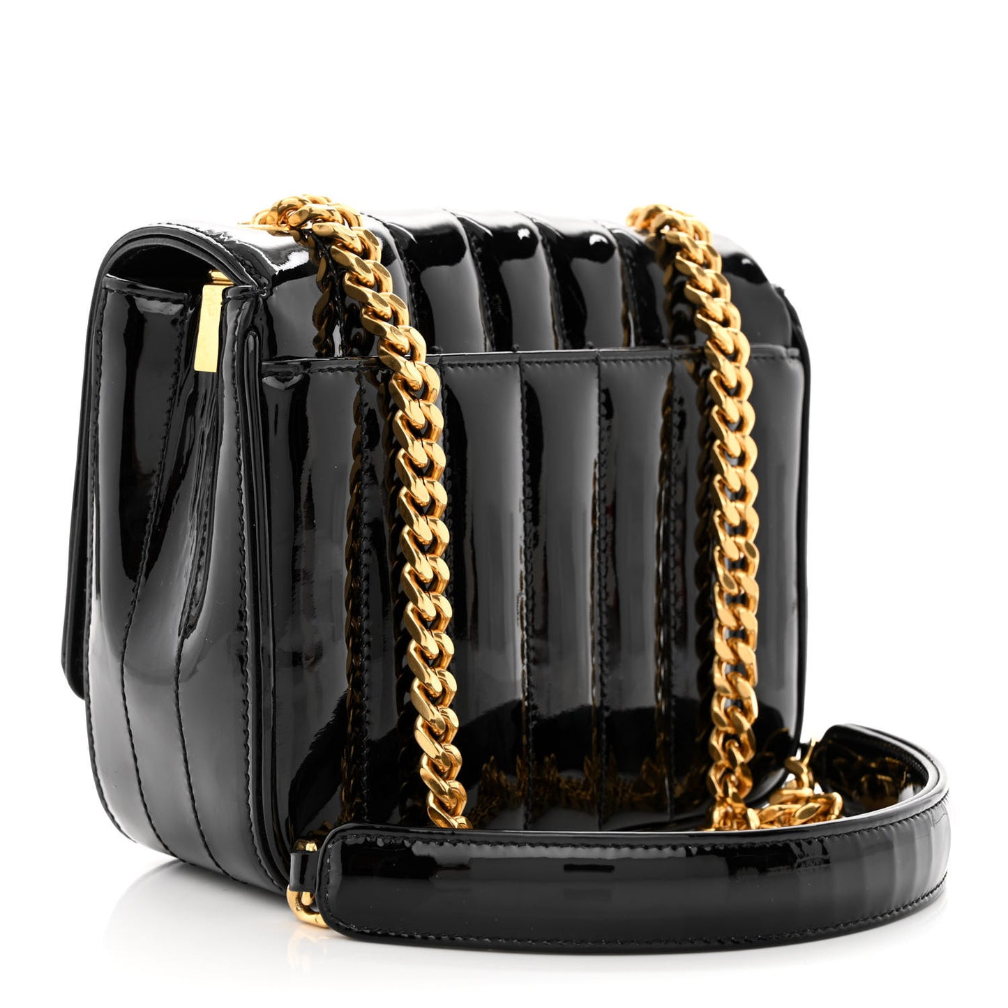 Patent Calfskin Matelasse Monogram Small Vicky Chain Bag Black