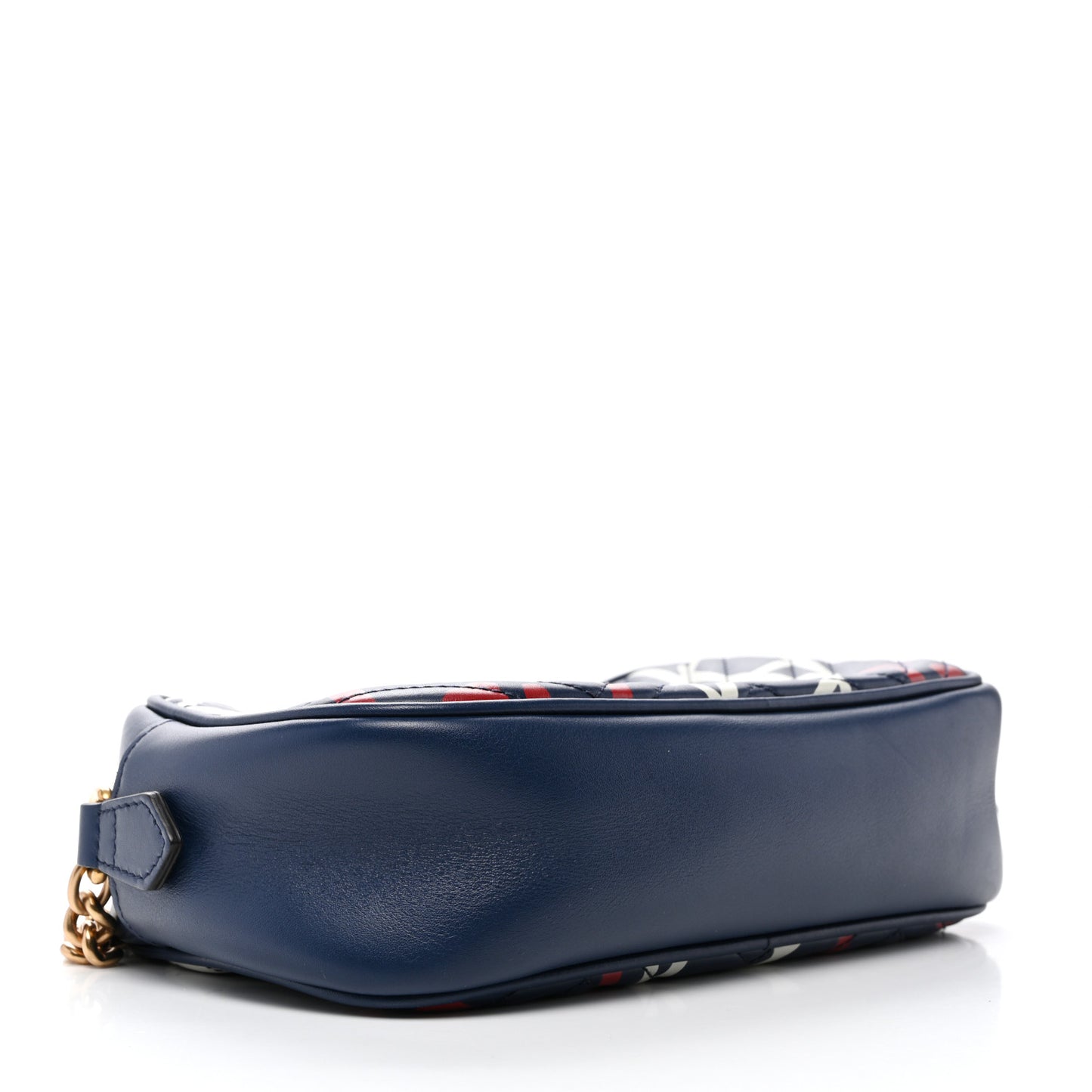 Calfskin Matelasse GucciGhost Small GG Marmont Chain Shoulder Bag Blue Agata Hibiscus Red