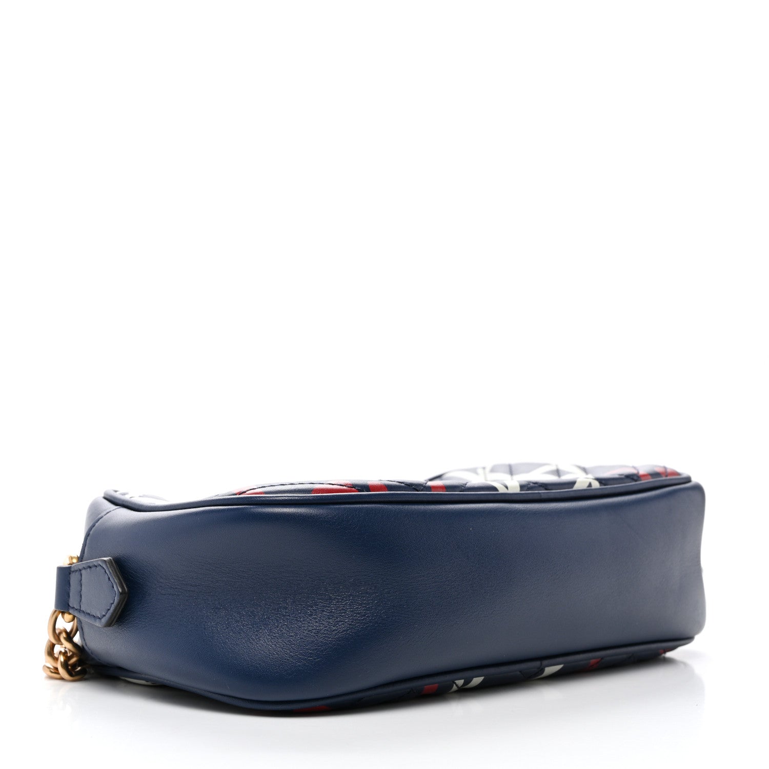 Gucci Calfskin Matelasse GucciGhost Small GG Marmont Chain Shoulder Bag Blue Agata Hibiscus Red 4 of 11