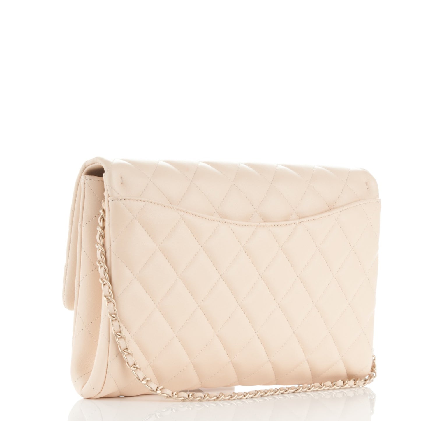 Lambskin Quilted Clutch With Chain Flap Beige Clair
