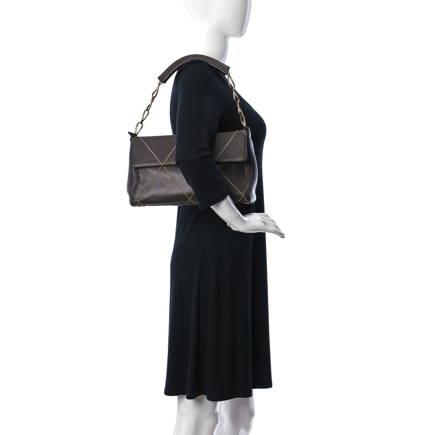 Calfskin Diamond Stitch Surpique Flap Bag Dark Brown