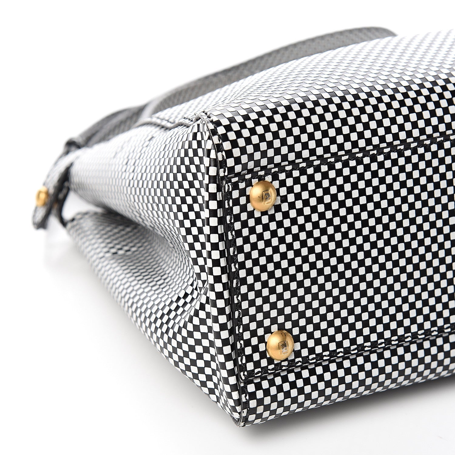 Fendi Pequin Checkered Medium Peekaboo Iconic Satchel Black White 7 of 9