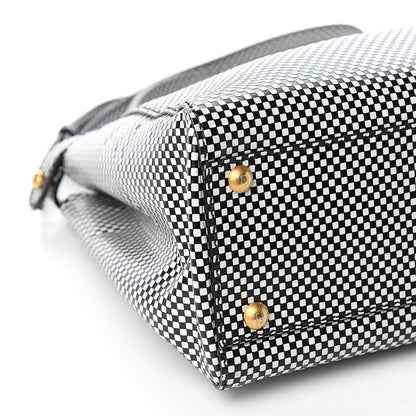 Fendi Pequin Checkered Medium Peekaboo Iconic Satchel Black White 7 of 9