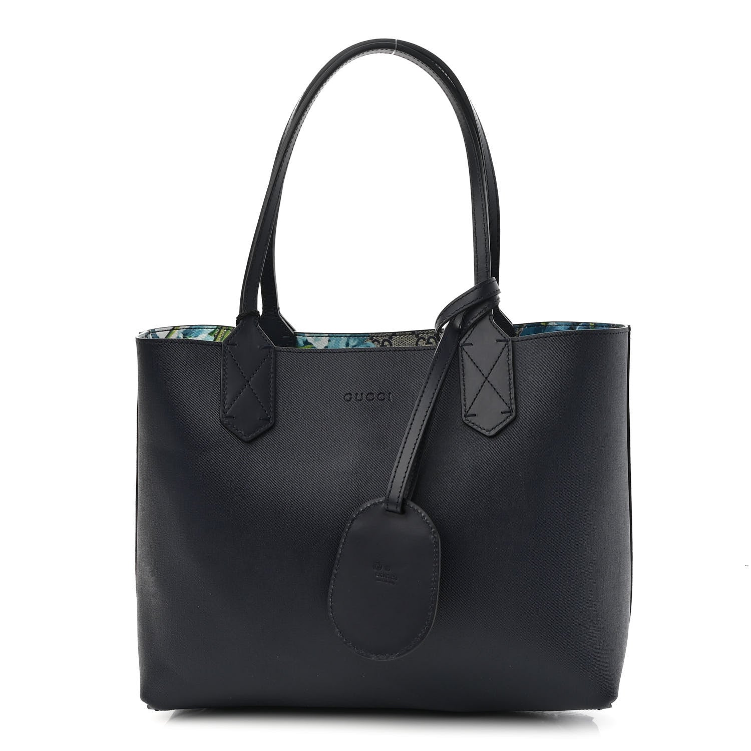 Gucci GG Supreme Monogram Blooms Small Reversible Tote Beige Blue Navy 2 of 11