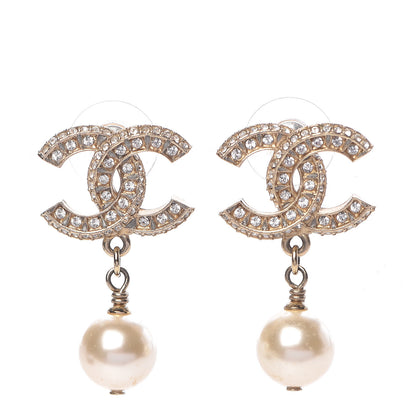 Chanel Crystal Pearl CC Drop Earrings Gold 1 of 5