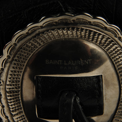 Saint Laurent Calfskin Crocodile Embossed Tasseled Flat Anita Bag Black 5 of 7