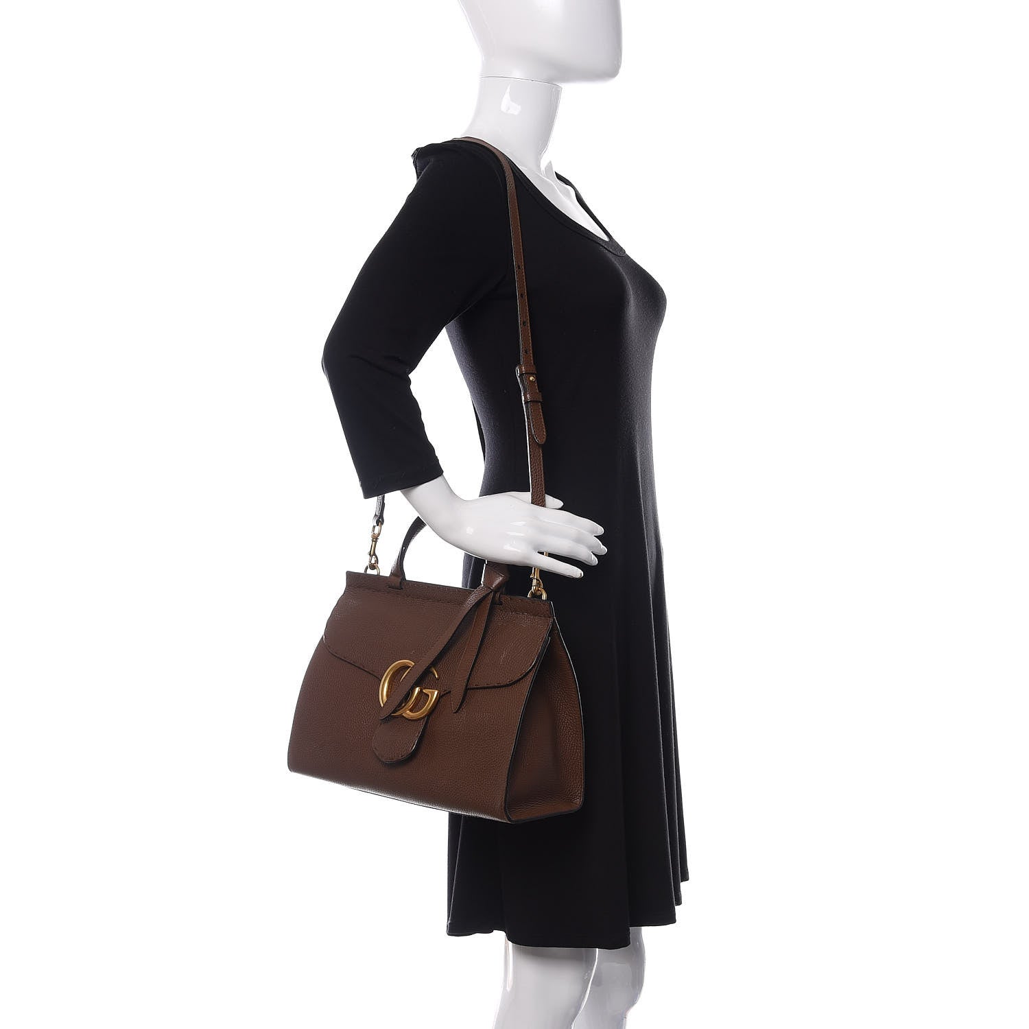 Gucci Calfskin Small GG Marmont Top Handle Bag Brown 2 of 16
