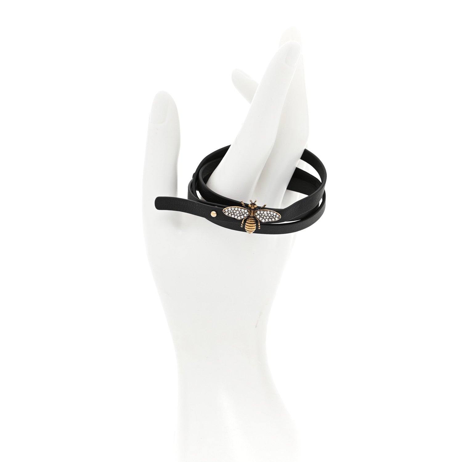 Christian Dior Calfskin Crystal Bee Triple Loop Bracelet Black 2 of 6