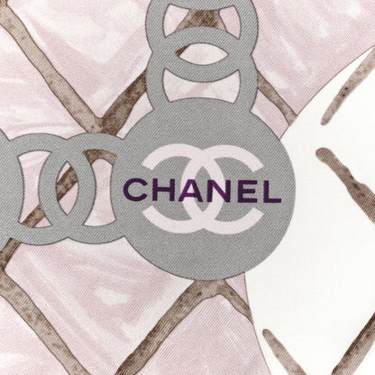 Chanel Silk CC Logo Camellia Scarf White Pink 2 of 3