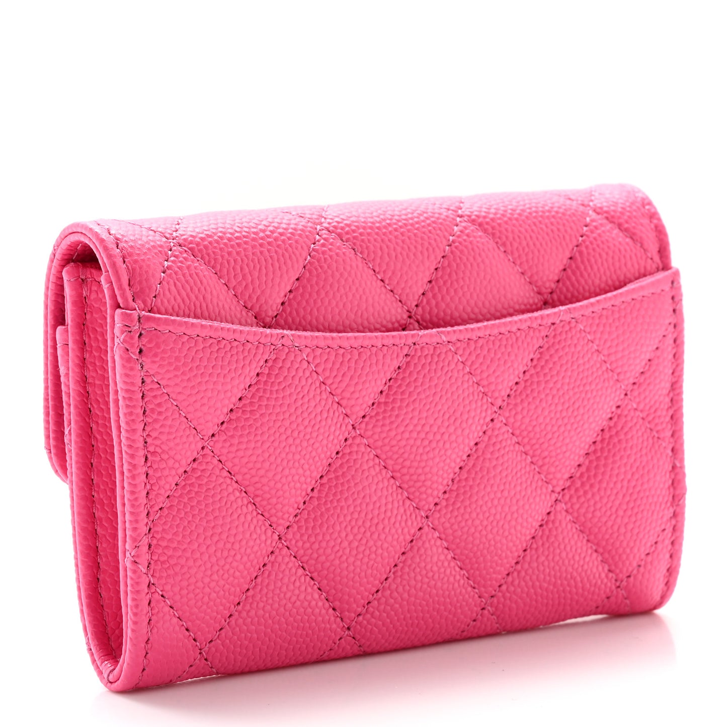Caviar Quilted Flap Card Holder Wallet Pink