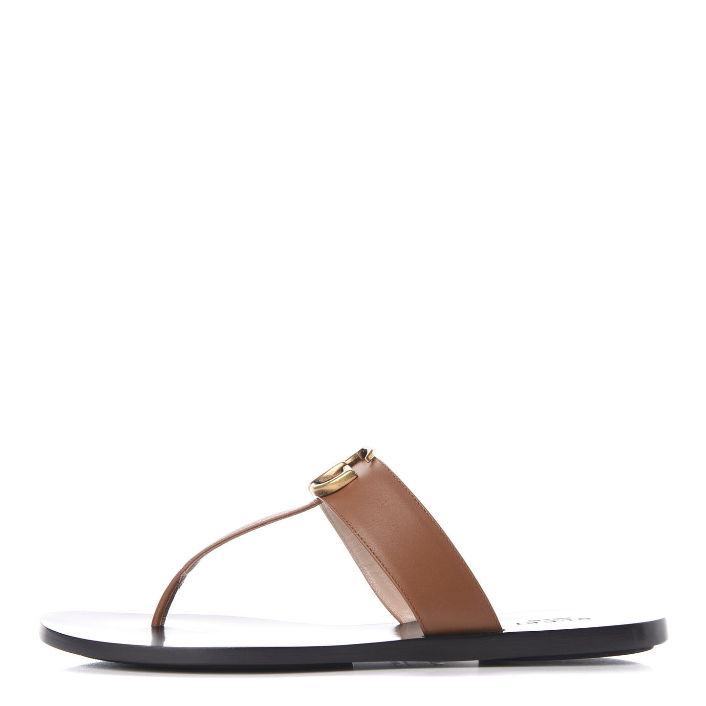 Calfskin GG Marmont Thong Sandals 37.5 Cognac