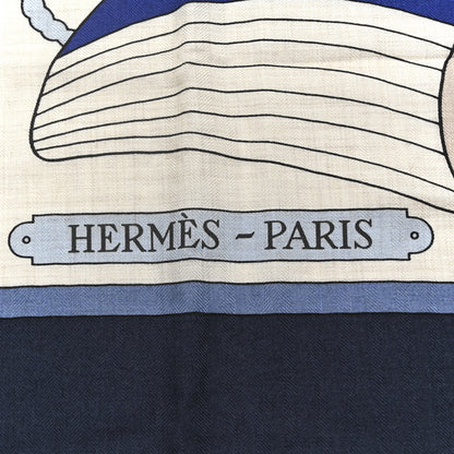 Hermes Cashmere Silk Thalassa Shawl 140 Marine Naturel Ciel 2 of 5
