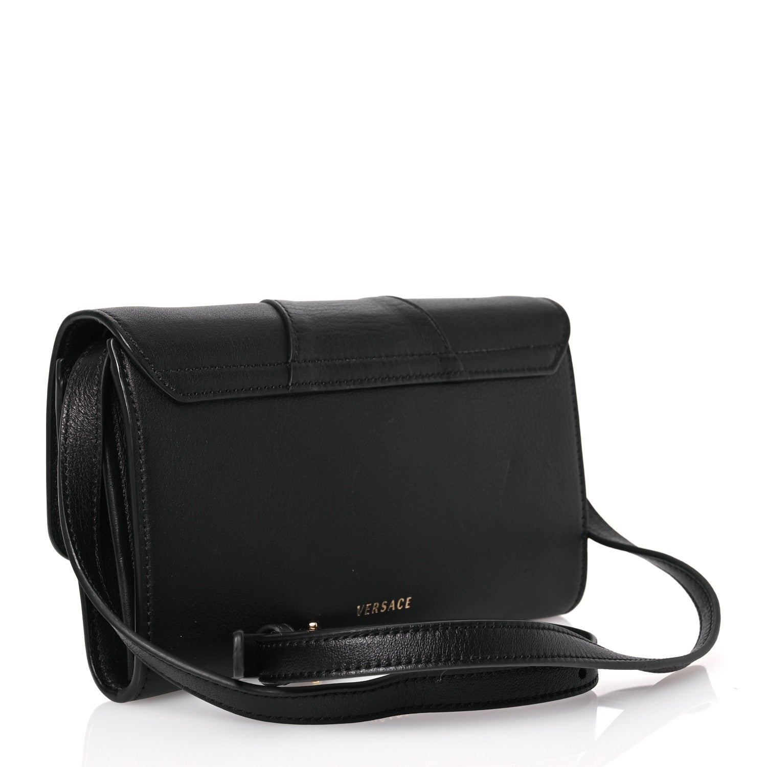 Versace Grained Calfskin Virtus Wallet On Strap Black 3 of 15
