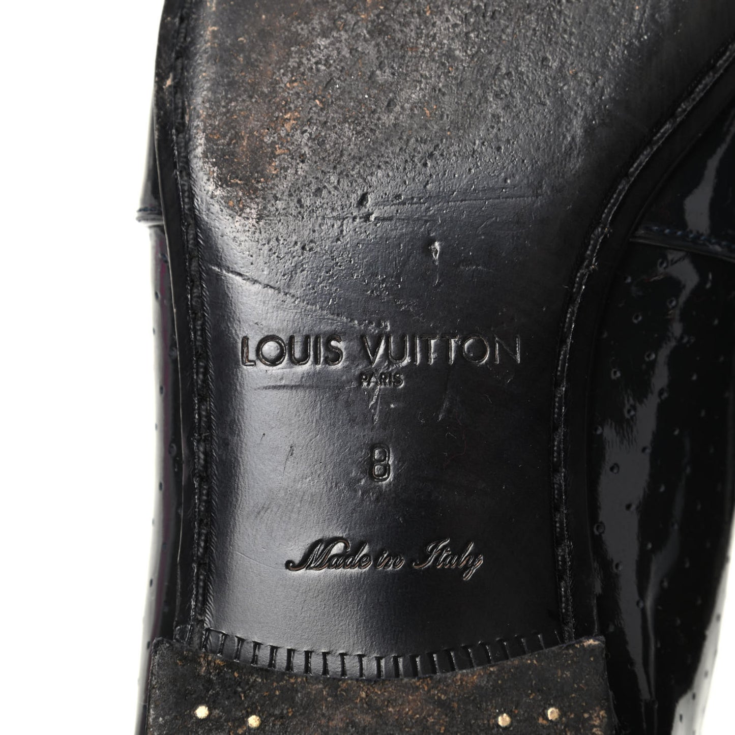 Patent Calfskin Perforated Mens Loafers 8 Navy