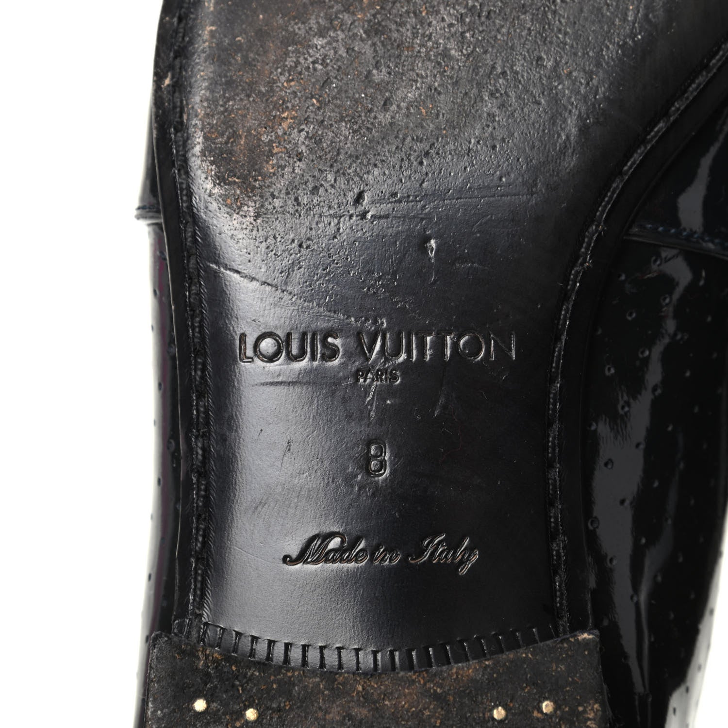 Louis Vuitton Patent Calfskin Perforated Mens Loafers 8 Navy 7 of 11