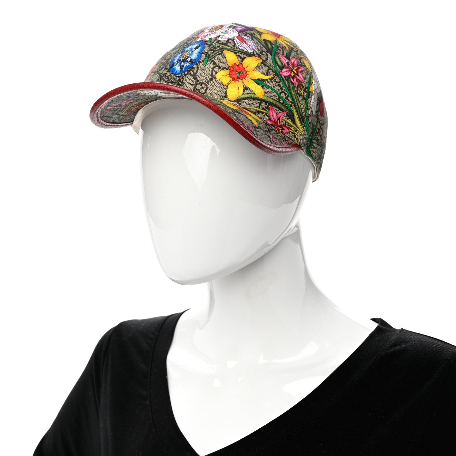 Gucci GG Supreme Flora Claudia Baseball Hat 57 M Red 2 of 10