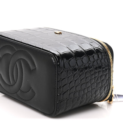 Chanel Calfskin Crocodile Embossed Crococo Small Top Handle Vanity Case With Chain Black 11 of 12
