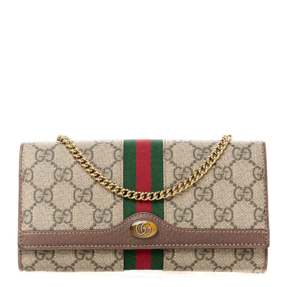 Gucci GG Supreme Monogram Web Ophidia Wallet On Chain Brown 1 of 11