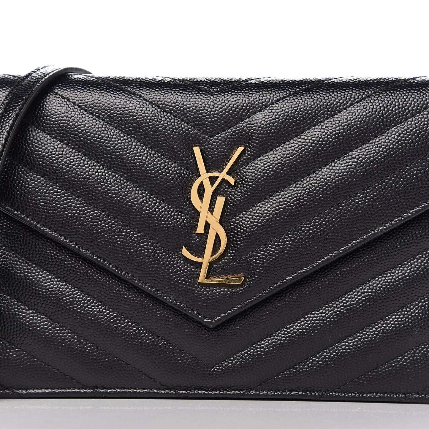 Grain De Poudre Matelasse Chevron Monogram Envelope Chain Wallet Black