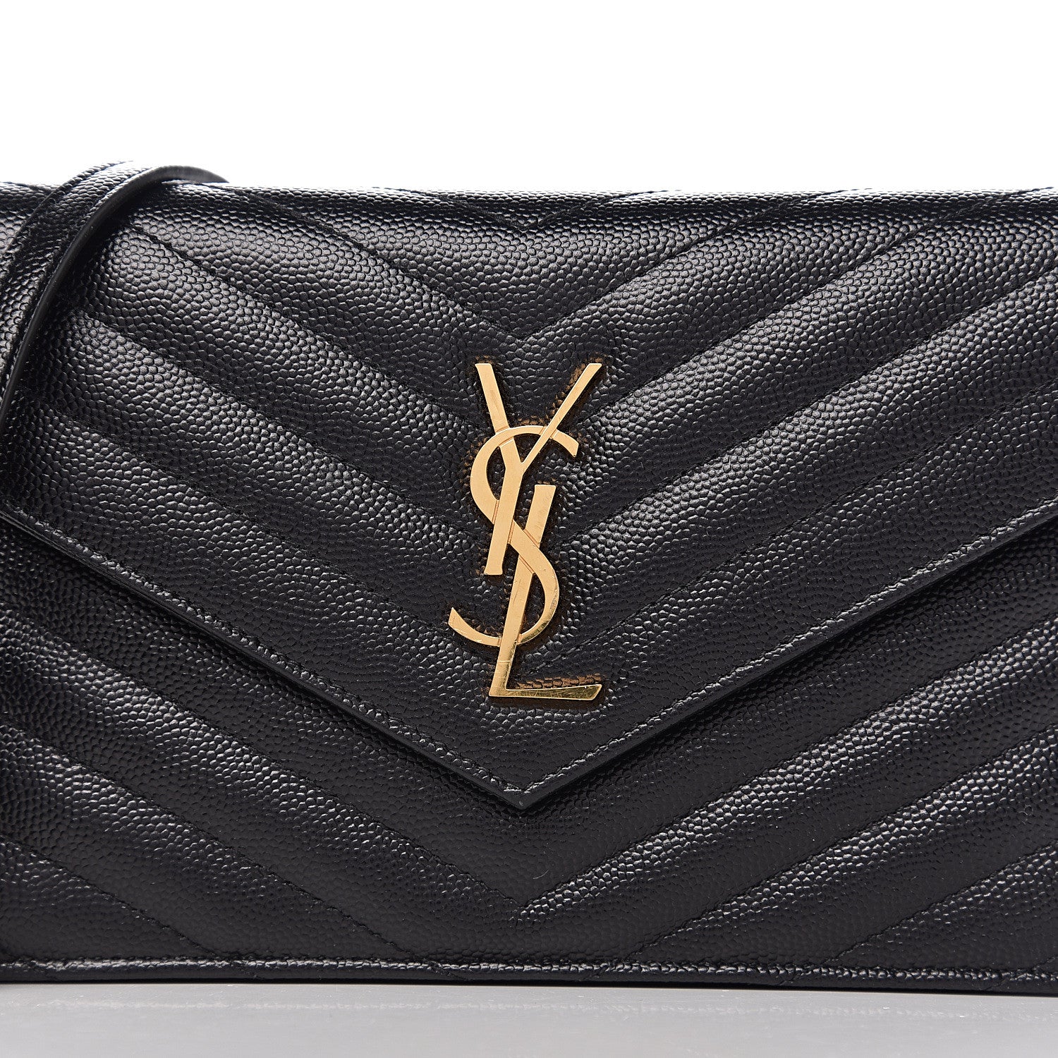 Saint Laurent Grain De Poudre Matelasse Chevron Monogram Envelope Chain Wallet Black 9 of 10