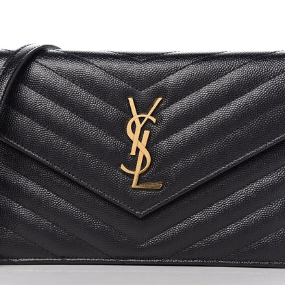 Saint Laurent Grain De Poudre Matelasse Chevron Monogram Envelope Chain Wallet Black 9 of 10