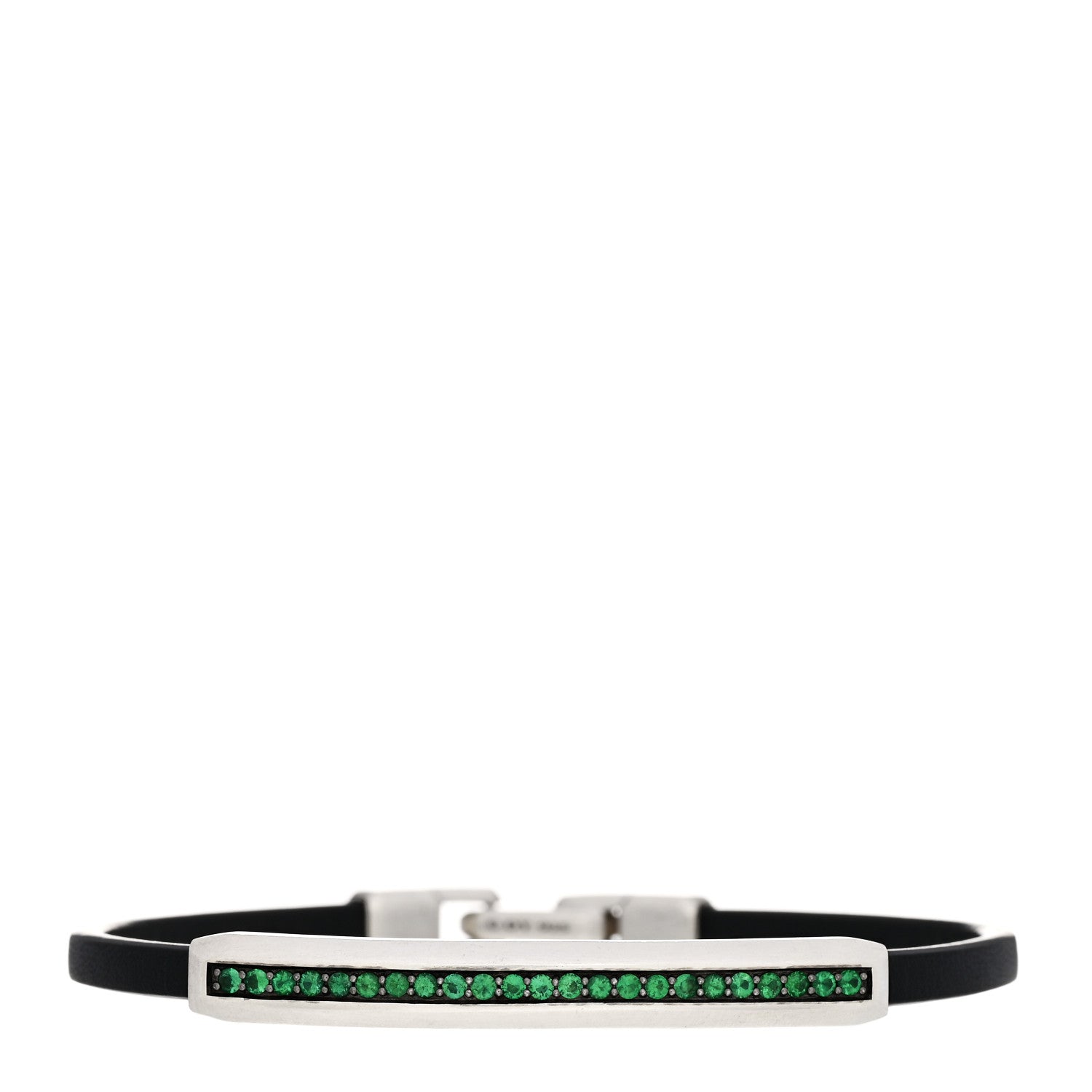 David Yurman Sterling Silver Emerald Leather Mens 4mm Streamline ID Bracelet 1 of 5
