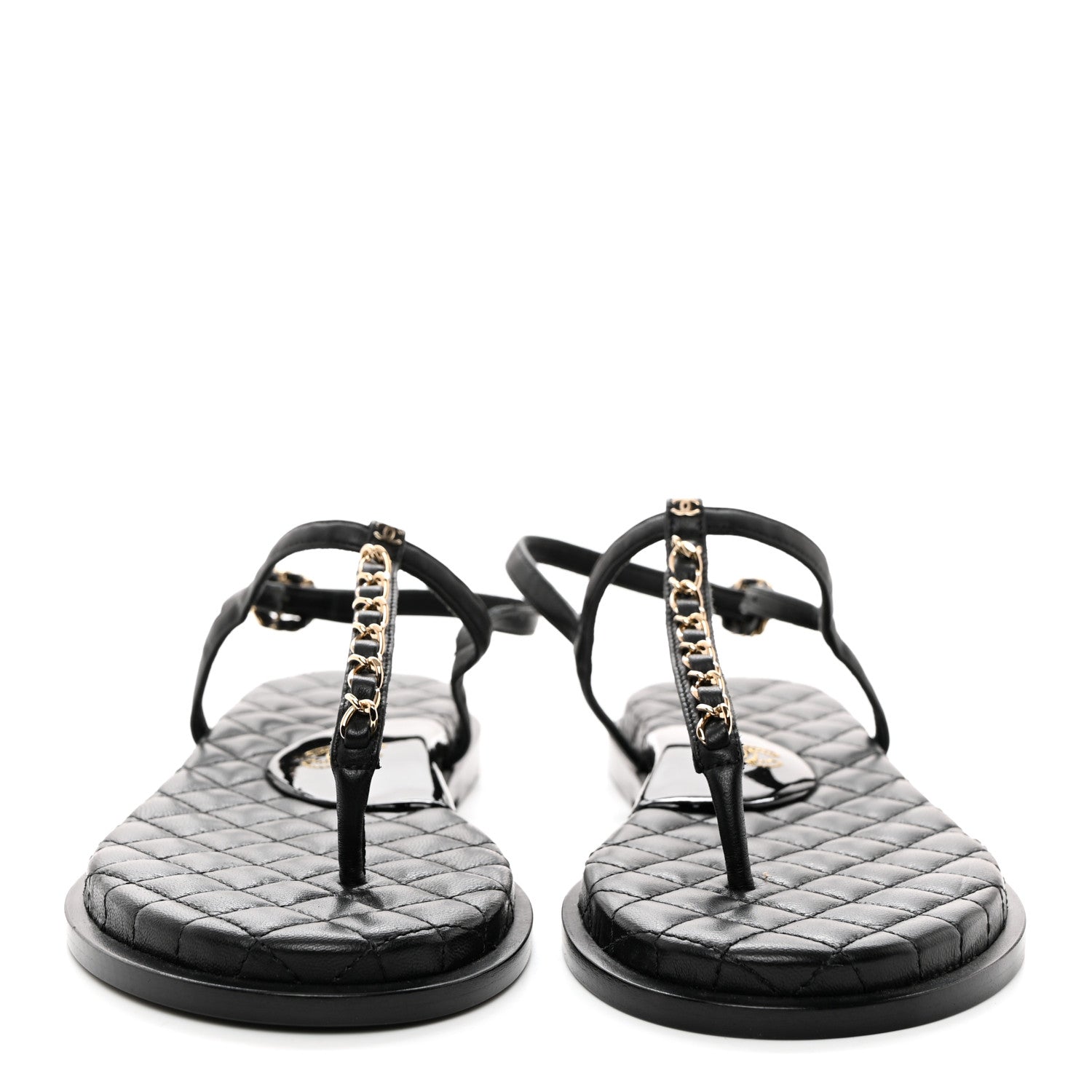 Chanel Lambskin Chain CC Logo Thong Sandals 39.5 Black 2 of 7