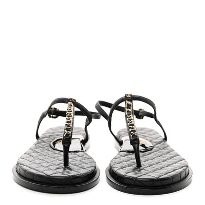Chanel Lambskin Chain CC Logo Thong Sandals 39.5 Black 2 of 7
