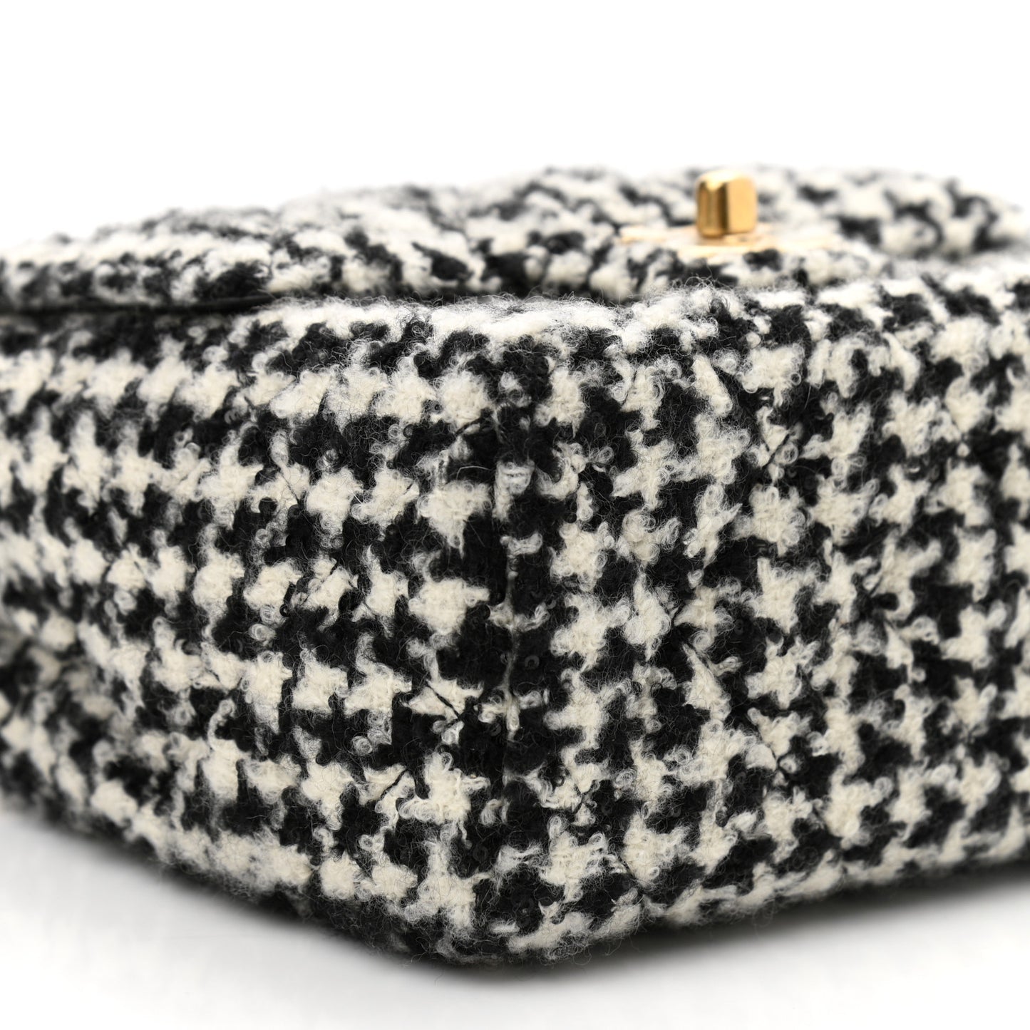 Tweed Houndstooth Mini Square Flap Black White