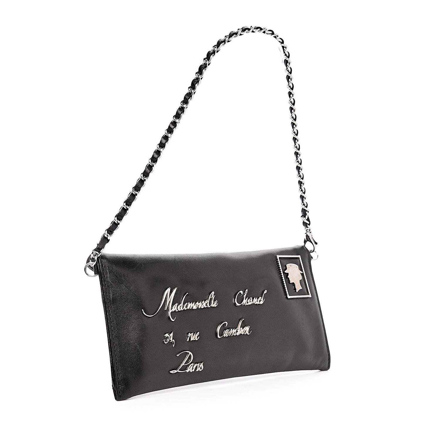 Lambskin Envelope 31 Rue Cambon Chain Clutch Black