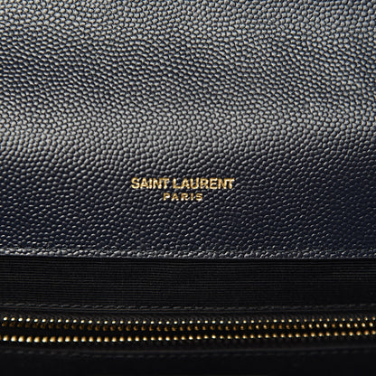 Saint Laurent Grain De Poudre Mixed Matelasse Large Triquilt Monogram Satchel Deep Marine 6 of 25