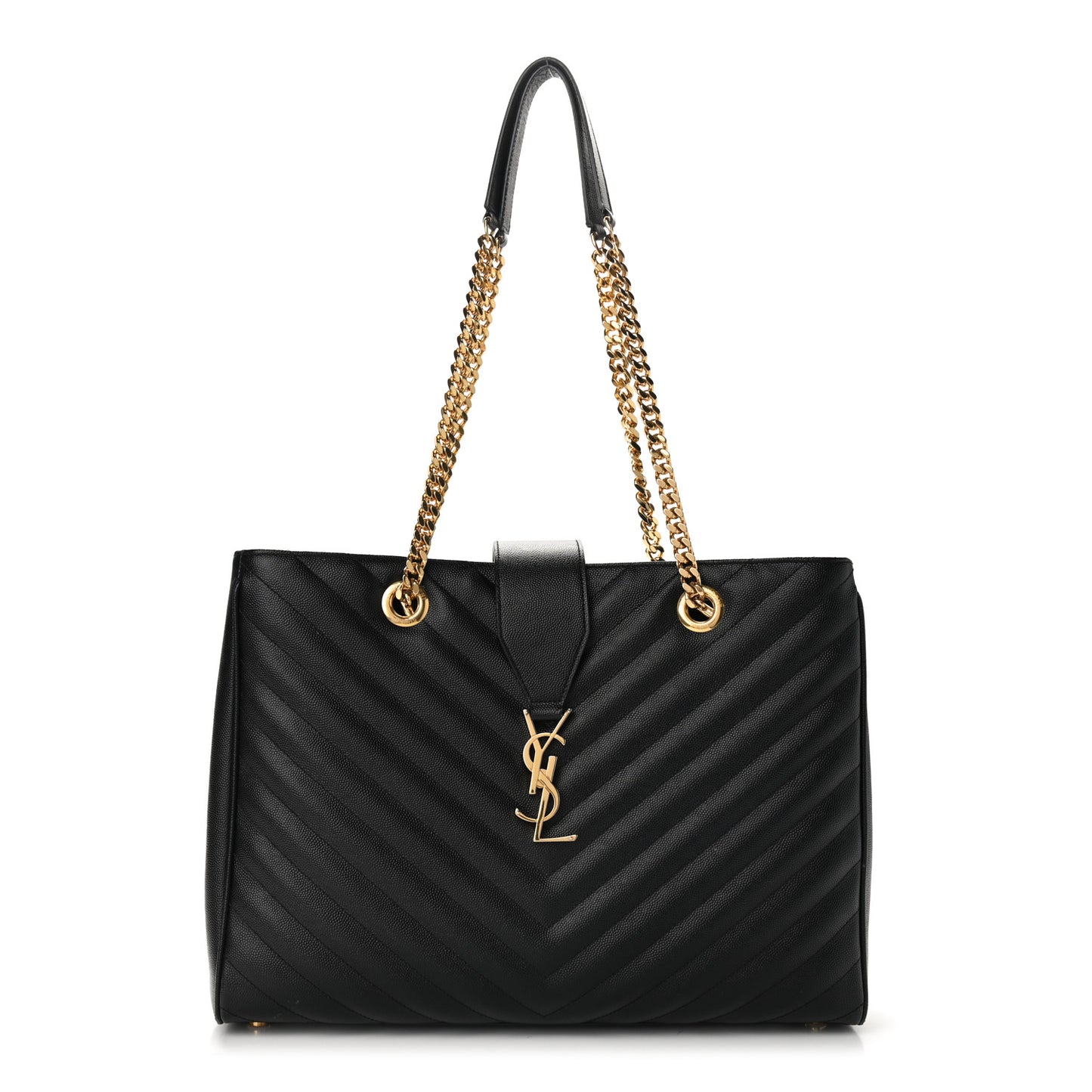 Grain De Poudre Matelasse Chevron Monogram Shopping Bag Black