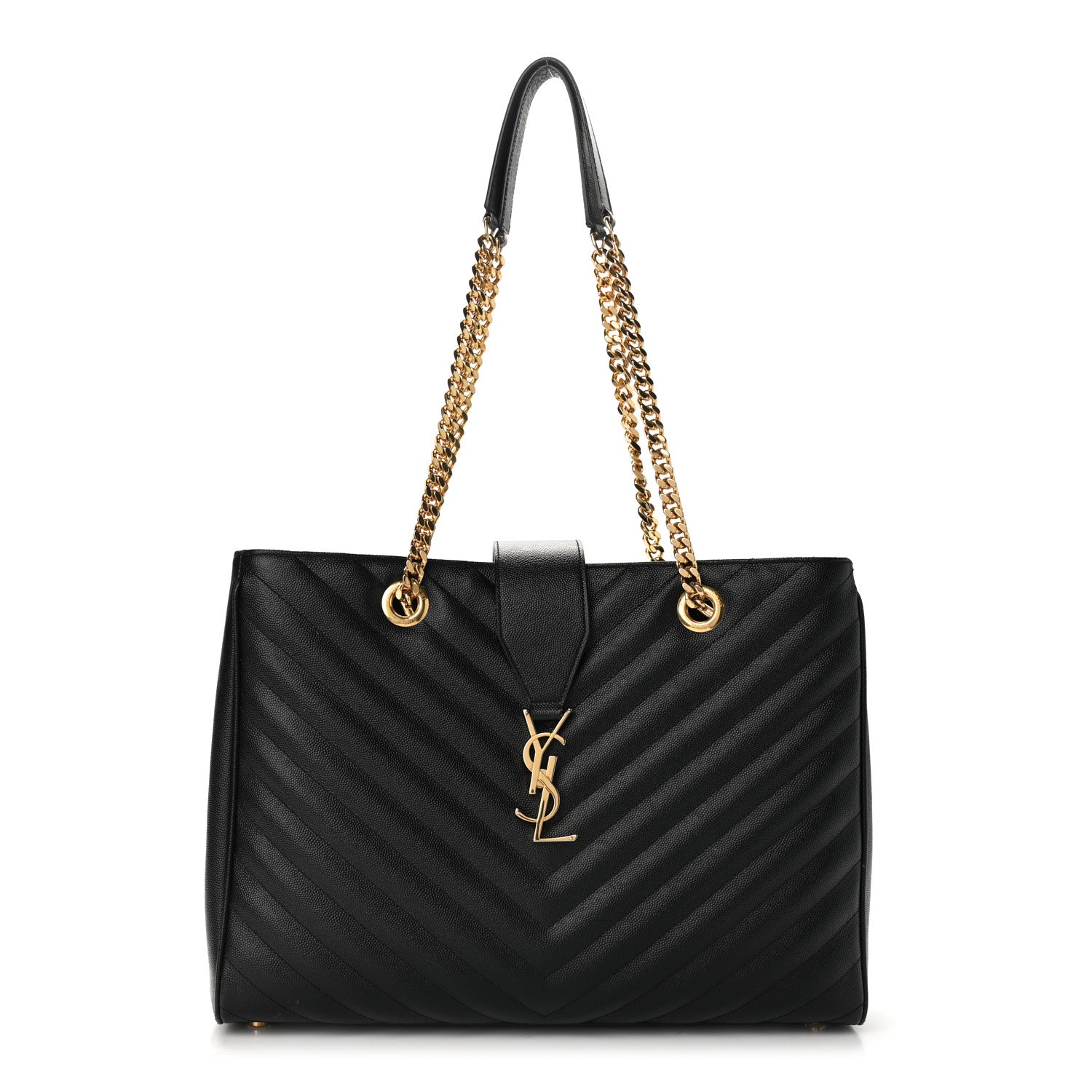 Saint Laurent Grain De Poudre Matelasse Chevron Monogram Shopping Bag Black 1 of 11