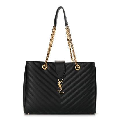 Saint Laurent Grain De Poudre Matelasse Chevron Monogram Shopping Bag Black 1 of 11
