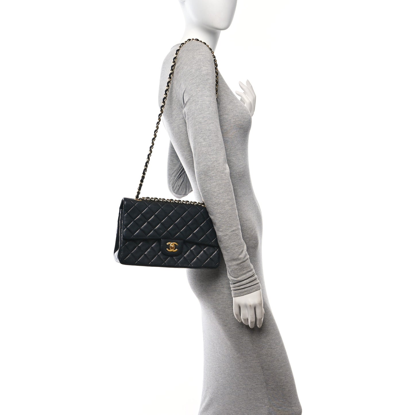 Lambskin Quilted Medium Double Flap Black