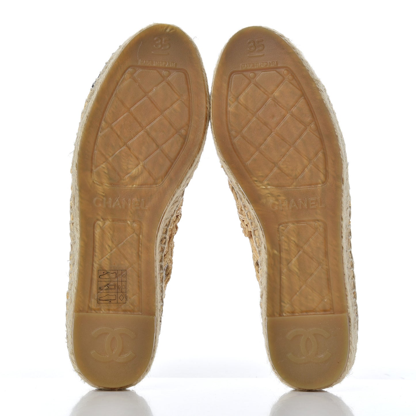 Woven Fabric Grosgrain CC Espadrilles 35 Beige Black