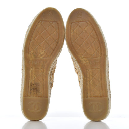 Chanel Woven Fabric Grosgrain CC Espadrilles 35 Beige Black 5 of 10