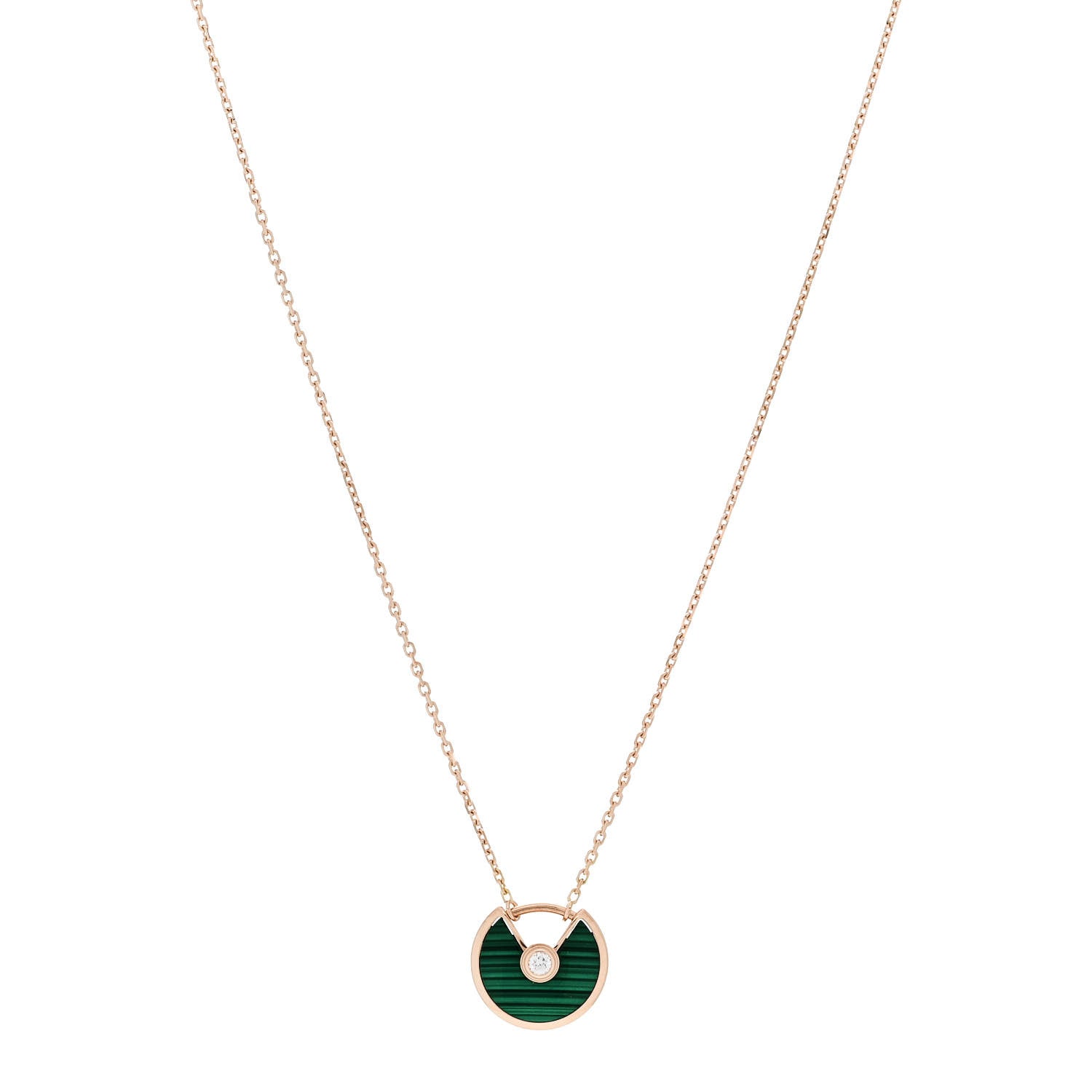 Cartier 18K Pink Gold Diamond Malachite XS Amulette de Cartier Pendant Necklace 1 of 5