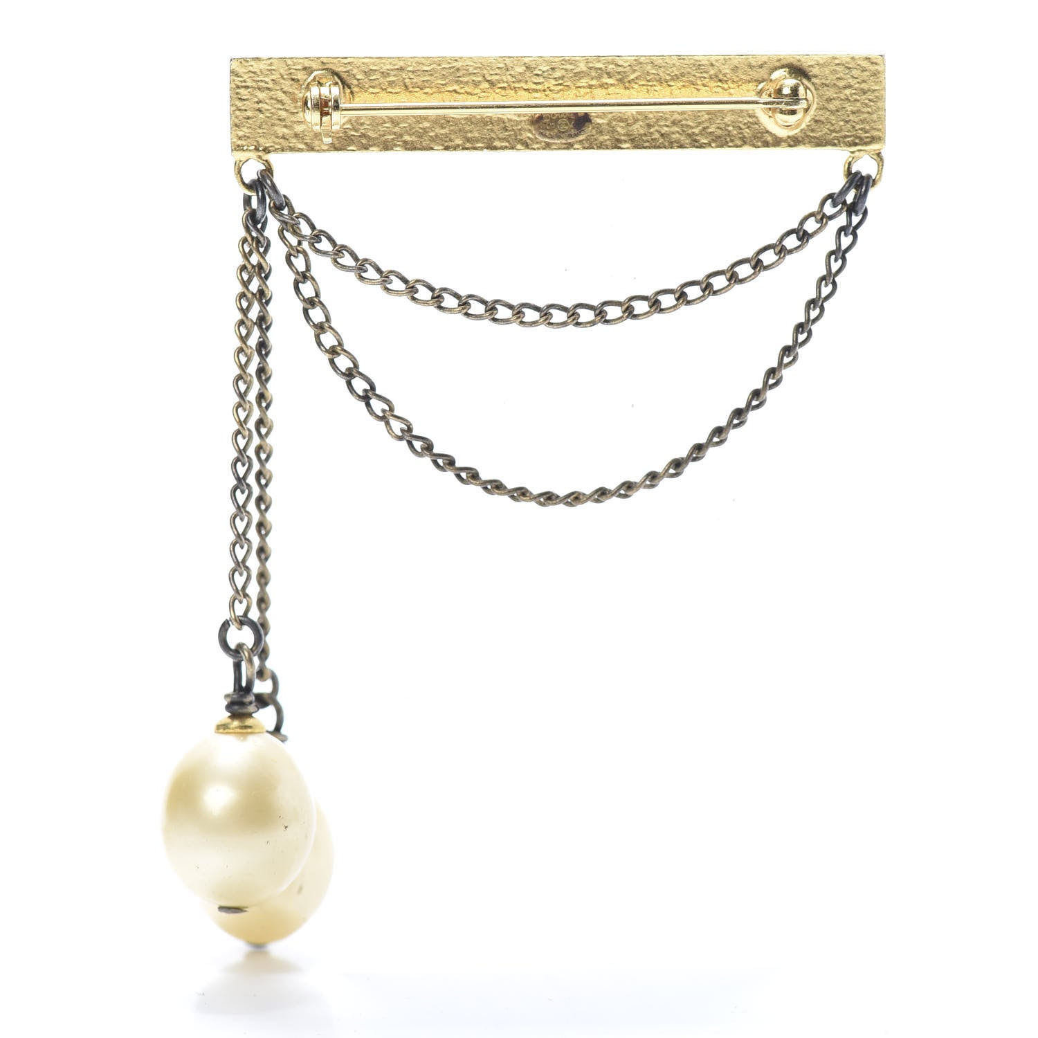Chanel Pearl Logo Chain Brooch Gold 3 of 4