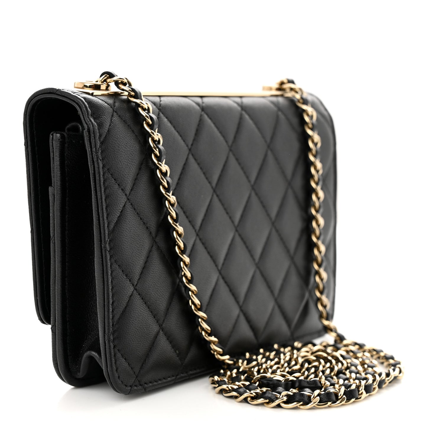 Lambskin Quilted Trendy CC Wallet On Chain WOC Black