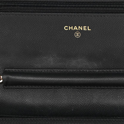 Chanel Caviar Chevron Quilted Wallet On Chain WOC Black 12 of 15