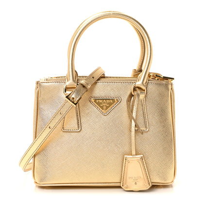 Prada Metallic Saffiano Lux Mini Galleria Double Zip Tote Platino 1 of 9
