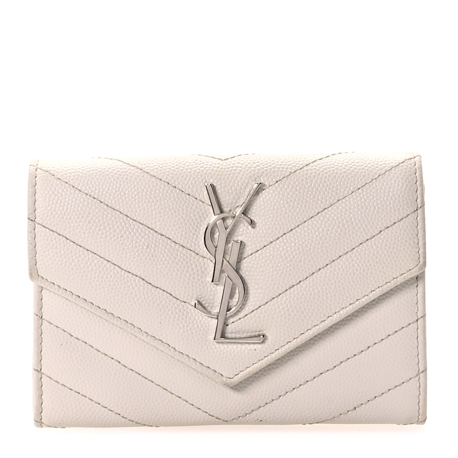 Saint Laurent Grain De Poudre Matelasse Chevron Small Monogram Envelope Wallet Crema Soft 1 of 9