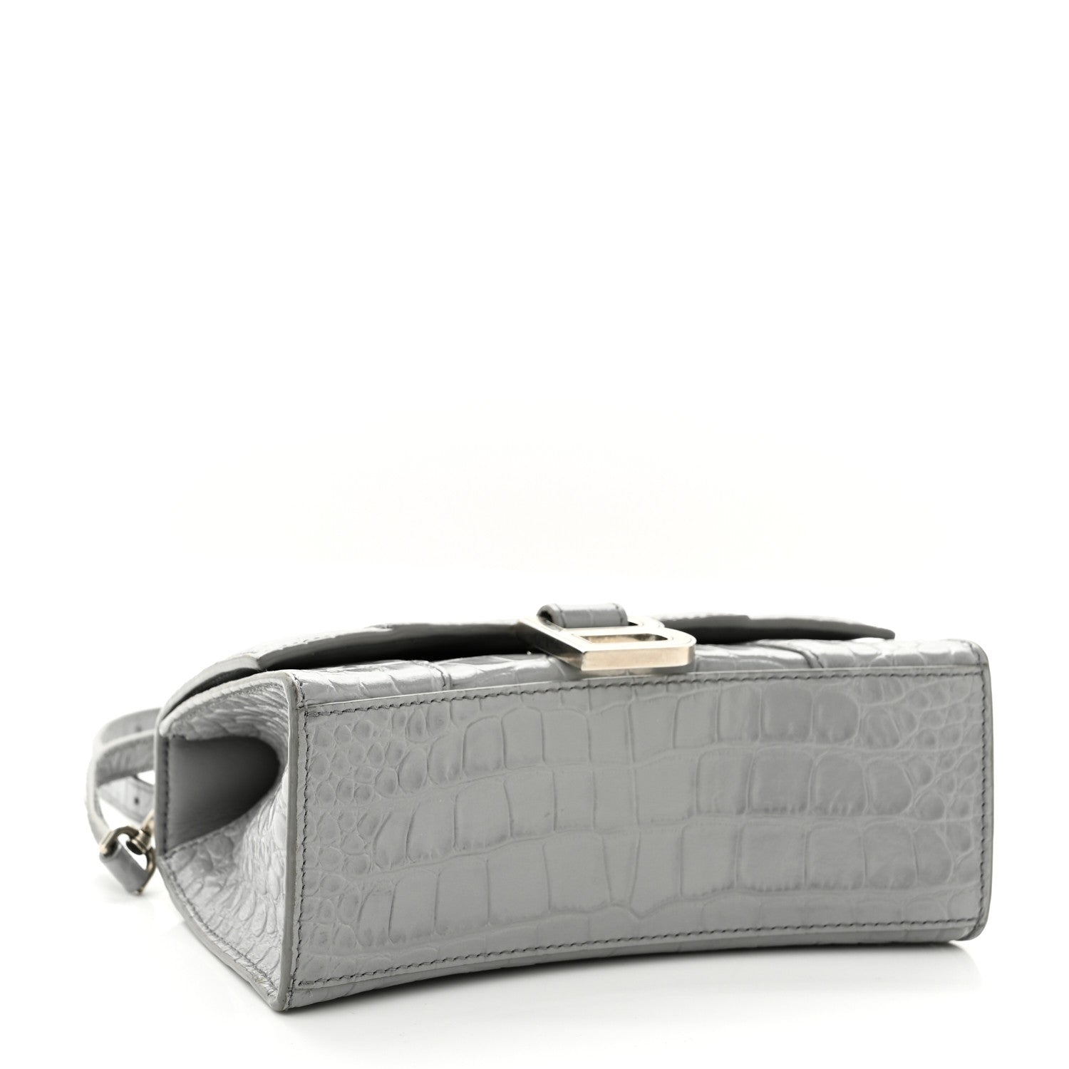 Balenciaga Shiny Calfskin Crocodile Embossed Hourglass Top Handle Bag XS Balenciaga Grey 4 of 13